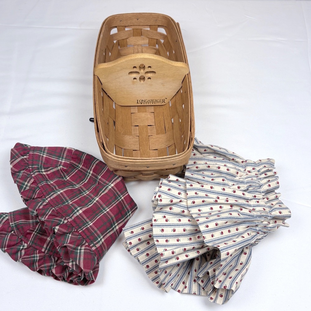 Vtg Longaberger Handwoven Cracker Basket 1991 Signed 2 Fabric Liners Dresden